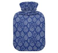 Botella de agua caliente con diseño de estrellas y bolas de Navidad, color azul marino y blanco, con cubierta suave, compresas calientes de 1 litro para el cuerpo para calambres menstruales