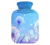 Botella de agua caliente con diseño de flor azul púrpura con cubierta suave, compresa caliente de 2 litros para calentador de manos y pies, calentador de cuello y hombros, bolsa de calor para Dolor