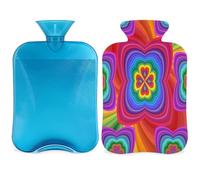 Botella de agua caliente con diseño de flores abstractas y teñido anudado con tapa, bolsa de agua de gran capacidad de 2 litros para noches acogedoras, alivio del dolor, espalda, cuello y hombros