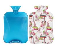 Botella de agua caliente con diseño de flores japonesas con tapa, botella de gran capacidad de 2 L, bolsa de agua para noches acogedoras, alivio del dolor, espalda, cuello y hombros