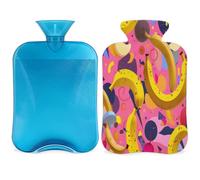 Botella de agua caliente con diseño de frutas de plátano con funda, bolsa de agua de gran capacidad de 2 litros para noches acogedoras, alivio del dolor, espalda, cuello y hombros