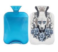 Botella de agua caliente con diseño de gato con tapa, 2 L, bolsa de agua de gran capacidad para noches acogedoras, alivio del dolor, espalda, cuello y hombros