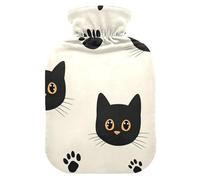 Botella de agua caliente con diseño de gatos negros de dibujos animados con cubierta suave, compresas calientes de 2 litros para el cuerpo para calambres menstruales, calambres menstruales, bolsa de