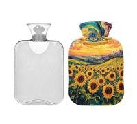 Botella de agua caliente con diseño de girasol, diseño de cielo remolino con cubierta suave, bolsa de agua caliente de 1 litro para aliviar el dolor del período de hombro, bolsas calientes