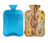 Botella de agua caliente con diseño de girasol, mariposa, nota musical, con funda, 2 L, bolsa de agua de gran capacidad para noches acogedoras, alivio del dolor, espalda, cuello y hombros