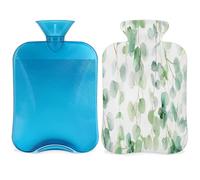 Botella de agua caliente con diseño de hojas de eucalipto con funda, bolsa de agua de gran capacidad de 2 litros para noches acogedoras, alivio del dolor, espalda, cuello y hombros