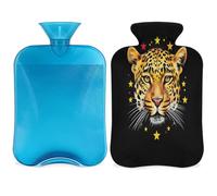 Botella de agua caliente con diseño de leopardo de animales de acuarela con funda, bolsa de agua de gran capacidad de 2 litros para noches acogedoras, alivio del dolor, espalda, cuello y hombros