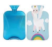 Botella de agua caliente con diseño de llama de unicornio arcoíris con funda esponjosa, botella de llama de gran capacidad, bolsa de agua para noches acogedoras, alivio del dolor, espalda, cuello y