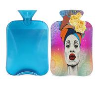 Botella de agua caliente con diseño de mandala colorida para mujeres africanas con funda, 2 L, gran capacidad, bolsa de agua para noches acogedoras, alivio del dolor, espalda, cuello y hombros