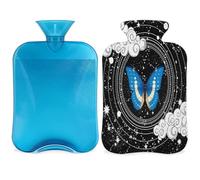 Botella de agua caliente con diseño de mariposa y signo étnico con tapa, bolsa de agua de gran capacidad de 2 L, para noches acogedoras, alivio del dolor, espalda, cuello y hombros