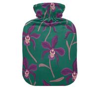 Botella de agua caliente con diseño de orquídea morada con cubierta suave, bolsas de agua de 2 litros para calambres menstruales, alivio del dolor de cuello y hombros, alivio del dolor