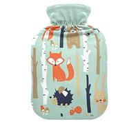 Botella de agua caliente con diseño de oso zorro de la selva, suave, cálida, para cama de invierno, cuello y hombros, 2 L