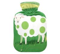 Botella de agua caliente con diseño de ovejas blancas y lunares verdes con funda suave, bolsa térmica de 1 litro para artritis