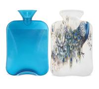 Botella de agua caliente con diseño de pavo real con tapa, 2 L, bolsa de agua de gran capacidad para noches acogedoras, alivio del dolor, espalda, cuello y hombros