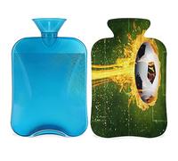 Botella de agua caliente con diseño de pelota de fuego de fútbol con cubierta esponjosa, botella de fútbol de gran capacidad, bolsa de agua para noches acogedoras, alivio del dolor, espalda, cuello y