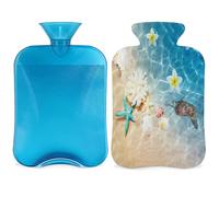 Botella de agua caliente con diseño de playa tropical con tapa, botella de gran capacidad de 2 L, bolsa de agua para noches acogedoras, alivio del dolor, espalda, cuello y hombros