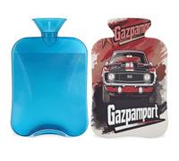 Botella de agua caliente con diseño de póster de coche vintage con funda, bolsa de agua de gran capacidad de 2 L, para noches acogedoras, alivio del dolor, espalda, cuello y hombros