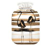Botella de agua caliente con diseño de rayas de acuarela con funda de flamenco, suave y cálida para cama de invierno, cuello y hombros, 2 L