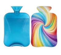 Botella de agua caliente con diseño de remolino de arco iris con funda, colorido patrón abstracto de 2 litros, bolsa de agua caliente para aliviar el dolor, cuello suave y hombro, calentador de pies