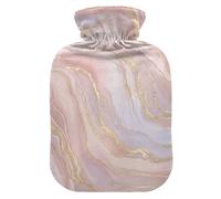 Botella de agua caliente con diseño de remolino de mármol en oro rosa con cubierta suave, calentador de pies, bolsa de agua caliente para aliviar el dolor de cuello y hombros, tamaño mediano
