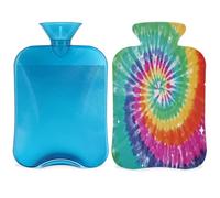 Botella de agua caliente con diseño de remolino de teñido anudado arcoíris con funda, bolsa de agua de gran capacidad de 2 litros para noches acogedoras, alivio del dolor, espalda, cuello y hombros