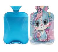 Botella de agua caliente con diseño de unicornio arcoíris con funda, 2 L, bolsa de agua de gran capacidad para noches acogedoras, alivio del dolor, espalda, cuello y hombros