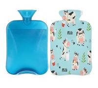 Botella de agua caliente con diseño de vacas con funda, bolsa de agua de gran capacidad de 2 litros para noches acogedoras, alivio del dolor, espalda, cuello y hombros