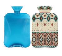 Botella de agua caliente con diseño étnico tribal con funda, 2 L, gran capacidad, bolsa de agua para noches acogedoras, alivio del dolor, espalda, cuello y hombros