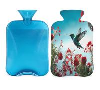 Botella de agua caliente con diseño floral de colibrí con funda, 2 L, gran capacidad, bolsa de agua para noches acogedoras, alivio del dolor, espalda, cuello y hombros