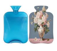 Botella de agua caliente con diseño floral de flores con funda, bolsa de agua de gran capacidad de 2 litros para noches acogedoras, alivio del dolor, espalda, cuello y hombros