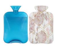 Botella de agua caliente con diseño geométrico de arte de mármol con funda, bolsa de agua de gran capacidad de 2 litros para noches acogedoras, alivio del dolor, espalda, cuello y hombros