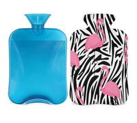 Botella de agua caliente con estampado de cebra de flamenco con funda, 2 L, bolsa de agua de gran capacidad para noches acogedoras, alivio del dolor, espalda, cuello y hombros