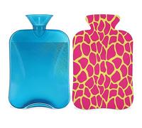 Botella de agua caliente con estampado de jirafa colorida con funda esponjosa, botella de jirafa de gran capacidad, bolsa de agua para noches acogedoras, alivio del dolor, espalda, cuello y hombros