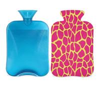 Botella de agua caliente con estampado de jirafa de color con funda, bolsa de agua de gran capacidad de 2 litros para noches acogedoras, alivio del dolor, espalda, cuello y hombros