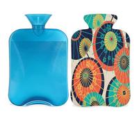 Botella de agua caliente con estampado de paraguas japoneses con funda, botella de gran capacidad de 2 L, bolsa de agua para noches acogedoras, alivio del dolor, espalda, cuello y hombros