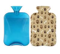 Botella de agua caliente con estampado de pata de perro con funda esponjosa, bolsa de agua caliente de gran capacidad de 2 litros, bonita bolsa de agua para noches acogedoras, alivio del dolor,