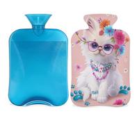 Botella de agua caliente con estampado de patas de gato con tapa, botella de gran capacidad de 2 L, bolsa de agua para noches acogedoras, alivio del dolor, espalda, cuello y hombros