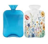 Botella de agua caliente con estampado floral de flores con funda, bolsa de agua de gran capacidad de 2 litros para noches acogedoras, alivio del dolor, espalda, cuello y hombros