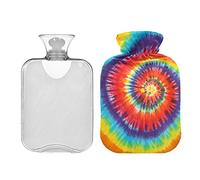 Botella de agua caliente con forma de remolino de teñido anudado colorido con cubierta, botella de agua caliente transparente de 1 l, bolsa de agua caliente para alivio del dolor de cuello y hombros, manos y pies, terapia de calor
