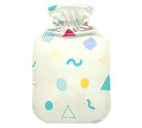 Botella de agua caliente con formas geométricas retro con funda suave, bolsa de agua caliente para aliviar el dolor, tamaño mediano