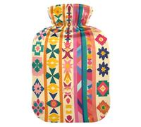 Botella de agua caliente con formas geométricas tradicionales con cubierta suave, bolsa térmica de 1 litro para terapias frías y calientes