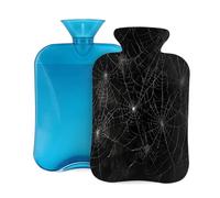 Botella de agua caliente con funda, 2 L, color blanco, diseño de telaraña, para adultos, calentador y alivio del dolor