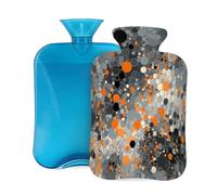 Botella de agua caliente con funda, 2 L, color negro y naranja, burbujas para adultos, calentador y alivio del dolor