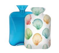 Botella de agua caliente con funda, 2 L, conchas de cristal coloridas, botellas de agua caliente para adultos, calentador/alivio del dolor