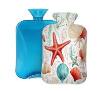 Botella de agua caliente con funda, 2 L, diseño de concha marina y coral para adultos, calentador y alivio del dolor