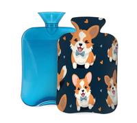 Botella de agua caliente con funda, 2 L, diseño de corazón de perro, lindo corgi, para adultos, calentador y alivio del dolor