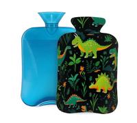 Botella de agua caliente con funda, 2 L, diseño de dinosaurios de dibujos animados de la selva, para adultos, calentador y alivio del dolor