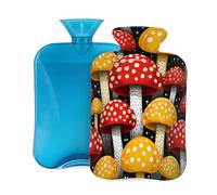 Botella de agua caliente con funda, 2 L, diseño de hongos rojos y amarillos, para adultos, calentador y alivio del dolor