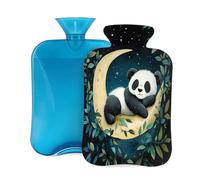 Botella de agua caliente con funda, 2 L, diseño de panda y luna, para adultos, calentador y alivio del dolor