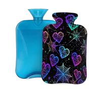 Botella de agua caliente con funda, 2 L, diseño de telaraña, corazón y amor, para adultos, calentador y alivio del dolor